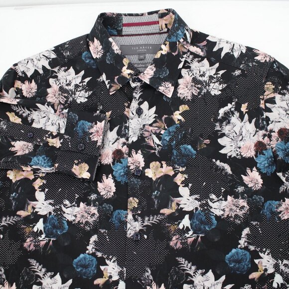 Ted Baker London Shirt Mens 15 Floral Long Sleeve Button Up Modern Fit party - Picture 1 of 12